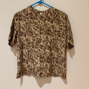 Dana Buchman Brown Cheetah Patterned Short Sleeve Silk Top